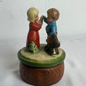 Vintage Ceramic Rotating Music Box Boy and Girl Figurine Hummel Style Decor